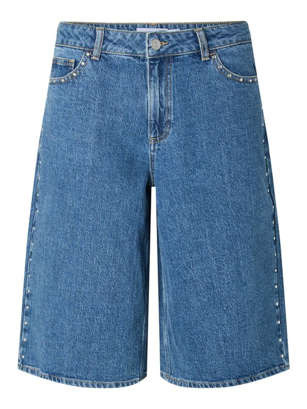 Pieces PCKARLA Denim Jorts met parels
