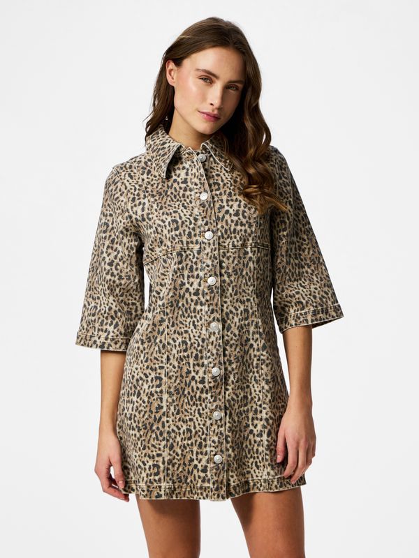 Pieces PCSALUME Denim Jurk Panterprint