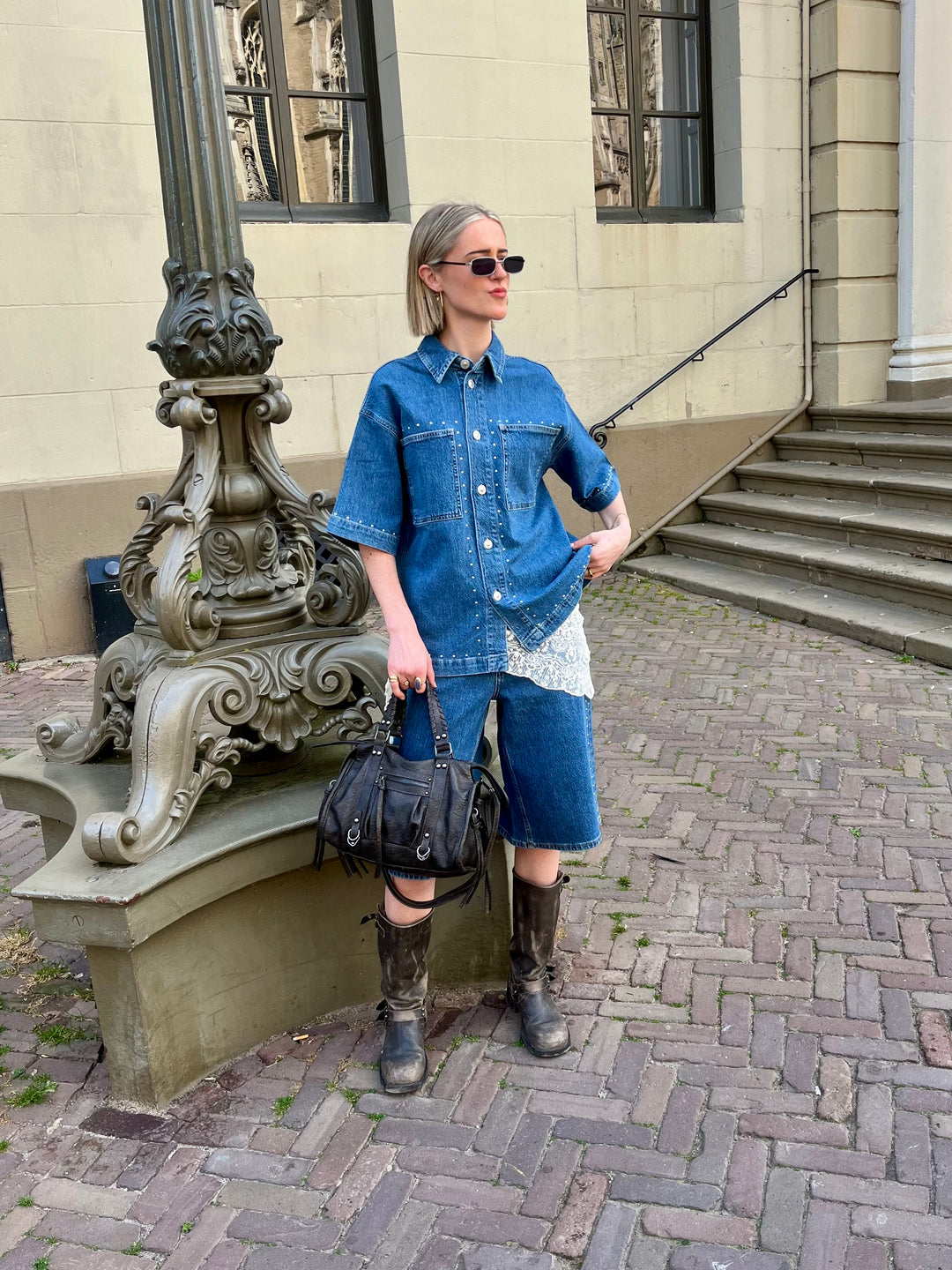 Pieces Karla Denim Blouse met Studs