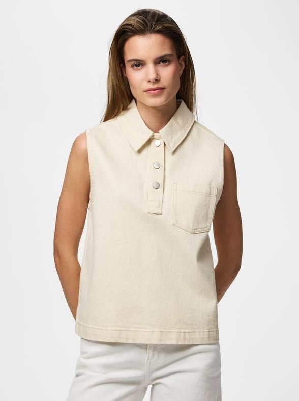 Pieces PCGRACE mouwloze denim polotop