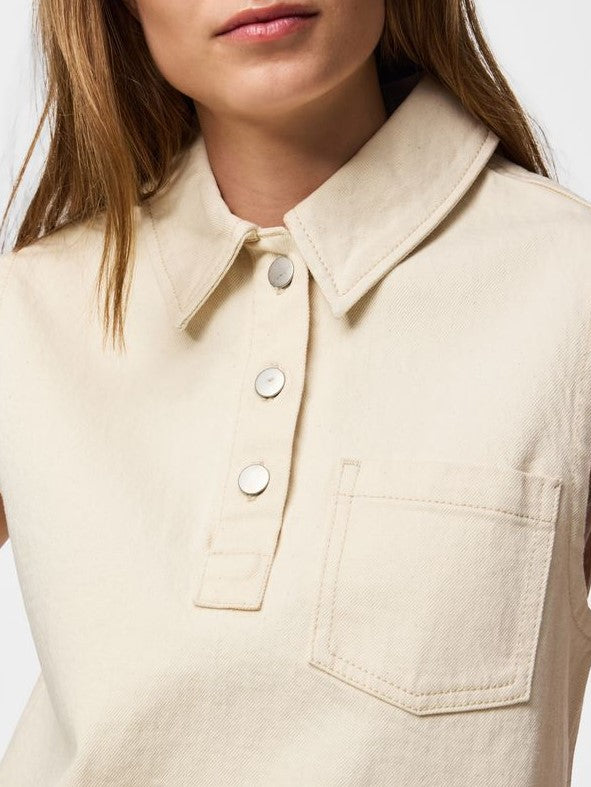 Pieces PCGRACE mouwloze denim polotop