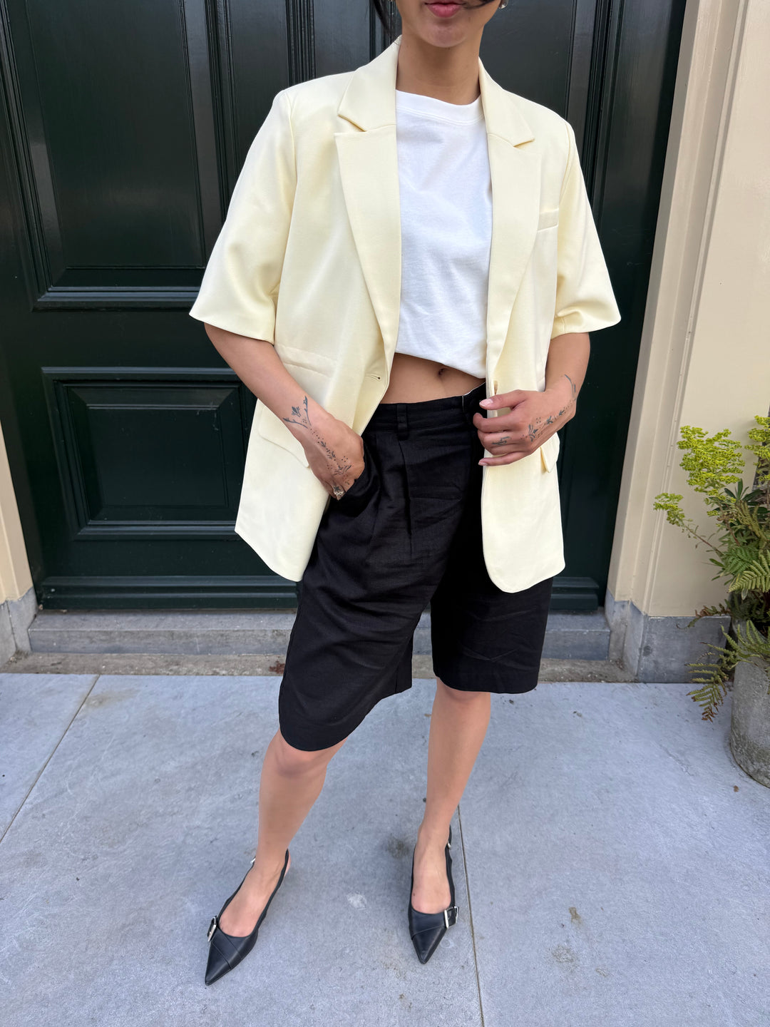 YAS Likka Blazer met Korte Mouwen en Taillekoord