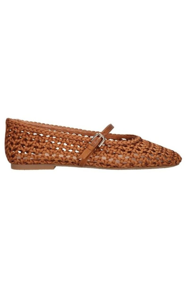 La Strada Gevlochten Mary Jane Ballerina - Cognac