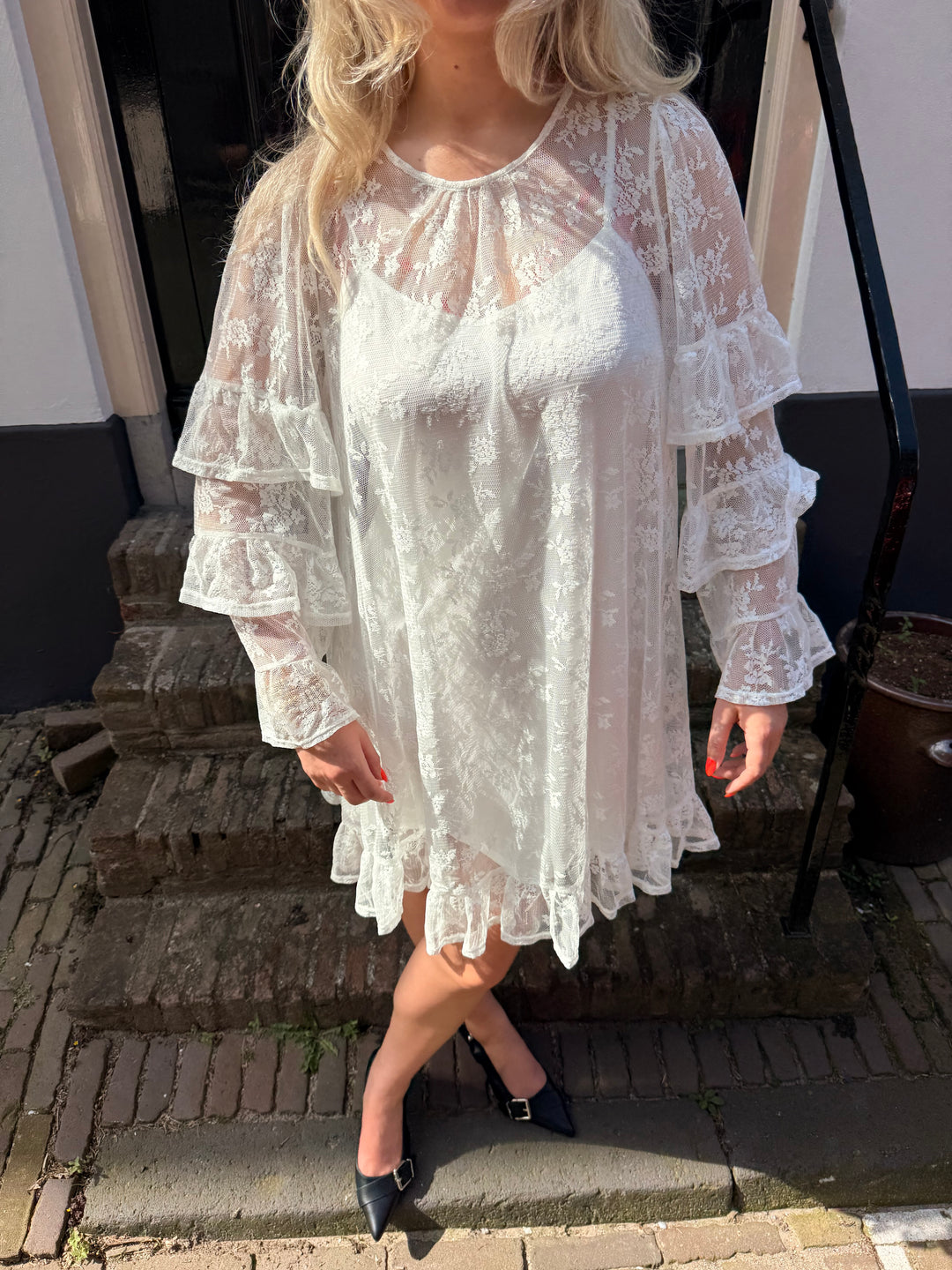 Vero Moda VMCELINE Kanten Mini-jurk met Volants