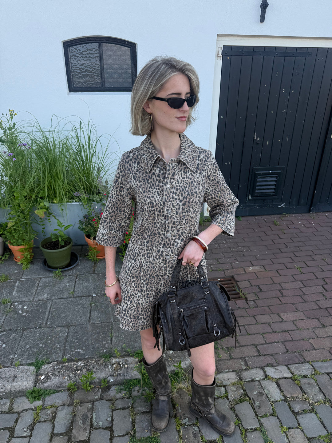 Pieces PCSALUME Denim Jurk Panterprint